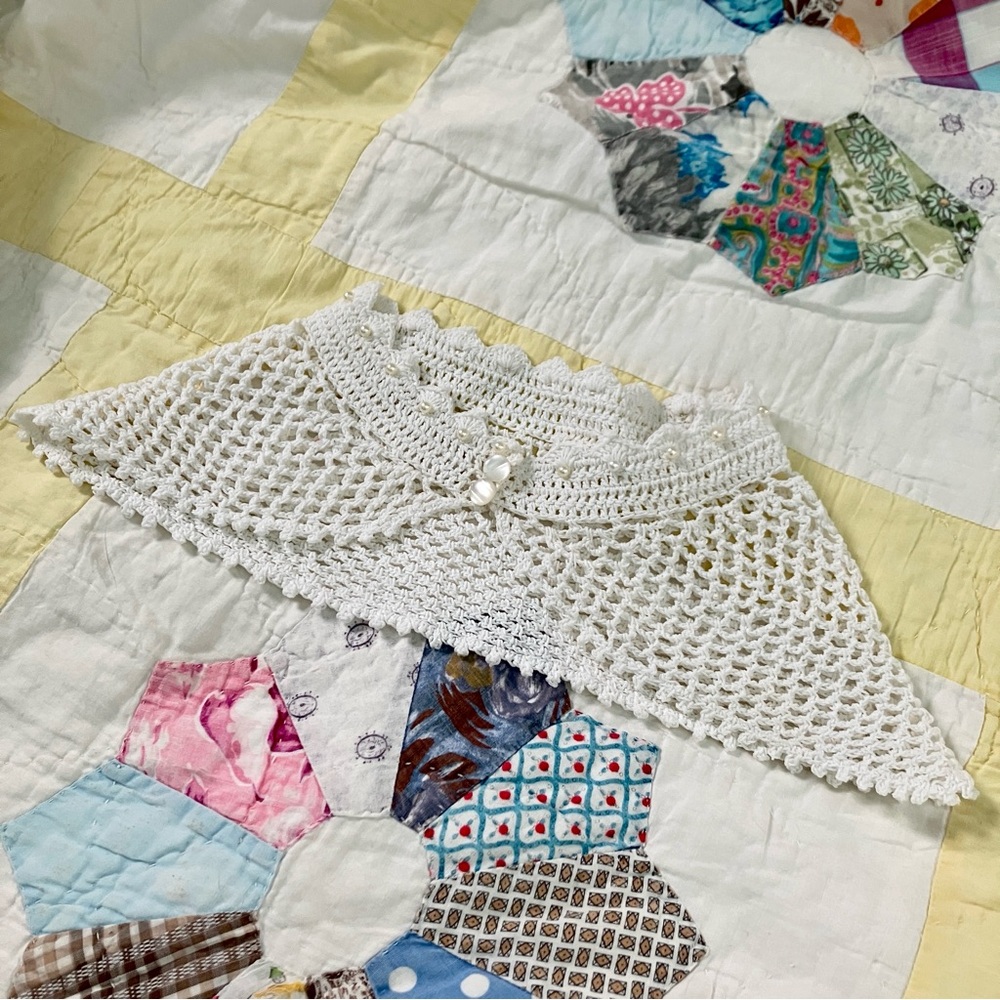 Vintage Handmade White Crochet Lace Beaded Collar